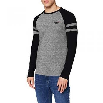 T-shirt gris à manches longues avec logo imprimé pour hommes Superdry OL Softball Ringer Ls Top Débardeur L