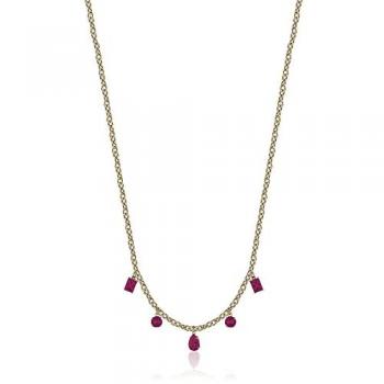 Collana Donna Acciaio IP Gold con Cristalli Fucsia Pendente Elegante