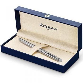 Waterman Hémisphère Tintenroller | Edelstahl mit Chromzierteile | feine Spitze | Schwarze Tinte | Geschenkbox
