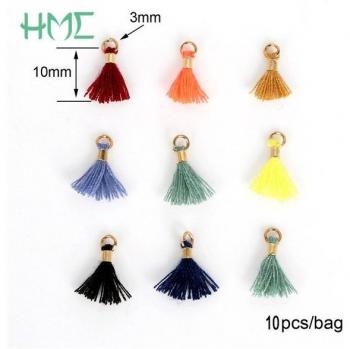 Mini Schlüssel Quaste mit Goldener Kappe für Schmuckherstellung 10mm + 3mm 10 Stück