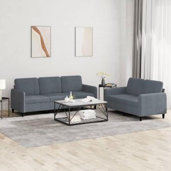Conjunto de sofás 2 piezas terciopelo gris oscuro
