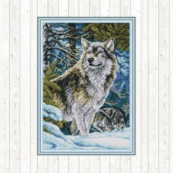 Leader Wolf Cross Stitch Animal Patterns 11CT 14CT Printed Canvas Embroidery Kit