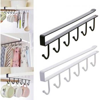Under-Shelf Kitchen Cup Holder with 6 Hooks
