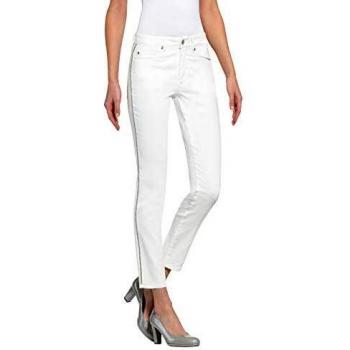 Alba Moda Damen‑Röhrenhose 7/8 in Weiß, Baumwollstoff, glitzernde Galonstreifen