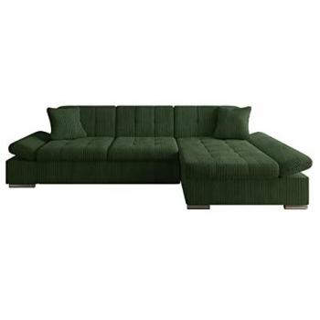 Sofá rinconero Comfivo 152 con función de descanso y caja de ropa de cama, 278x161x76cm, color verde