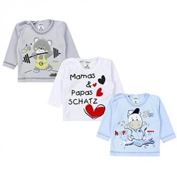 TupTam Unisex Baby Langarmshirt 3er Set grau und blau mit Spruch