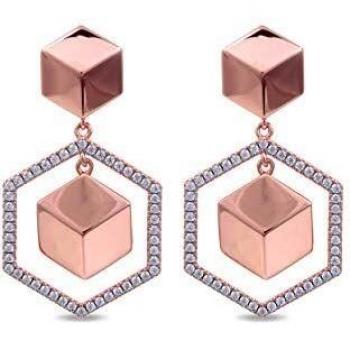 Pendientes Ciete hexagonales de Luxenter con circonitas en plata Ley 925