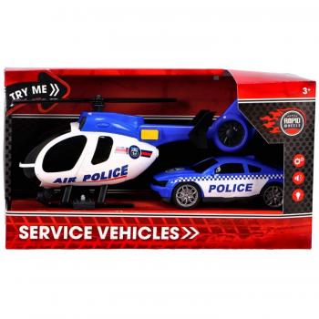 Ensemble Rapid Wheels de Véhicules de Police avec Hélicoptère et Voiture, Effets Sonores et Lumineux, Friction