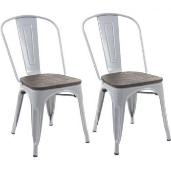 Set de 2 Sillas Apilables con Asiento de Madera