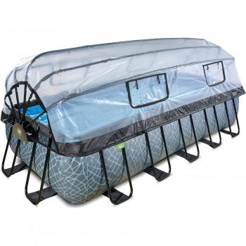 Piscine tubulaire ronde avec pompe filtrante à sable, dôme et pompe à chaleur enfant EXIT TOYS Stone 540 x 250 x 122 cm