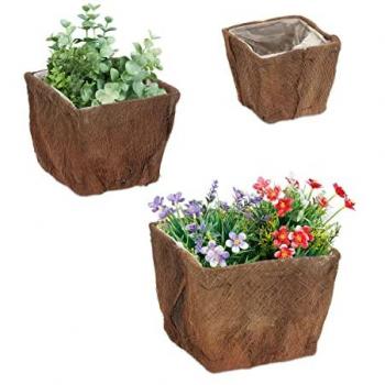 Ensemble de 3 pots de fleurs en fibre de coco, carrés, 3 tailles, pour jardin, balcon et rebord de fenêtre, avec doublure naturelle