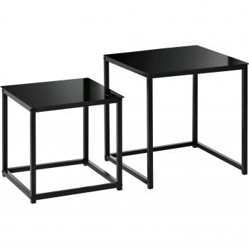 Set di 2 Tavolini da Salotto Moderni Acciaio Vetro Temperato Nero