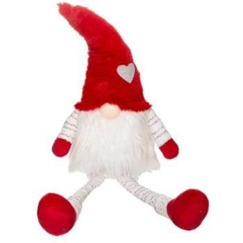 Père Noël Scandinave assis rouge et blanc hauteur 64 cm