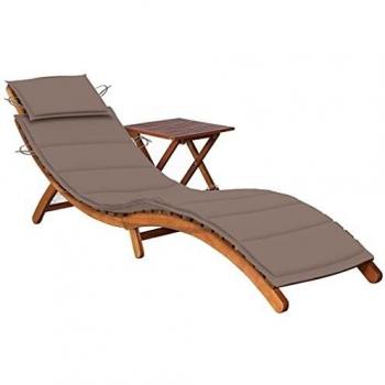 Pack extérieur “Évasion” : chaise longue, mini-table, coussin – acacia