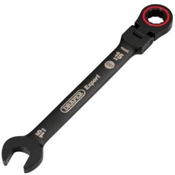 Draper 15MM Flex Head Ratchet Spanner 03922 Hi-Torq® Metric Flexible Head Ratchet Combination Spanner Black