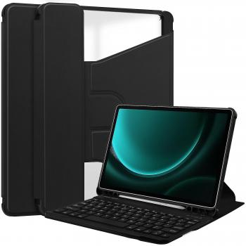 Cubierta y Accesorios para Samsung Galaxy Tab S9 Fe Plus – Negro + Teclado BT + Soporte Rotativo