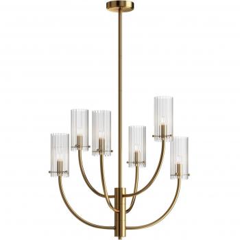 Maytoni Arco Neoclassic Multi Arm Pendant Ceiling Light with 6 Glass Lampshades in Brass