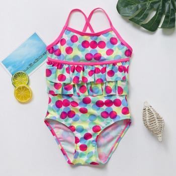Baby Girls Polka Dot Floral Ruffle One-Piece Swimwear 3-10T