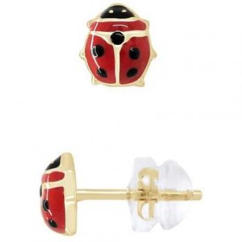 Orecchini LÉA & ARTHUR Coccinella Rossa Oro Giallo 375 Bambino Auricolari