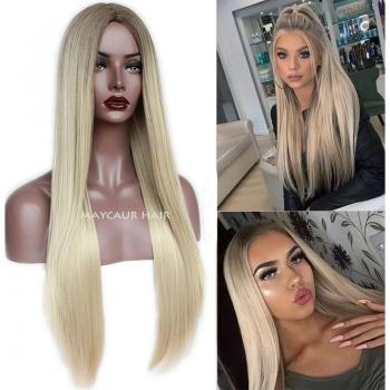 Maycaur Ombre Peluca Rubia de Fibra Suave, Pelo Largo y Lisó, Resistente al Calor, para Mujeres Negras