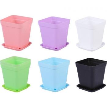 6pcs Thickened Square Pots with Trays for Succulent Plants