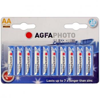 Pilas Alkalina Domésticas AgfaPhoto 110‑803951 – Pack de 10 unidades (Gris/Rojo)