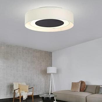 Plafonnier décoratif blanc, abat-jour tissu noir-beige, LED 16 W