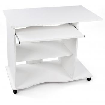 VASAGLE Rolling Workstation Table with Movable Keyboard Tray and Dual Shelves, Functional Design for Office/Home, 4-Wheel Mobility, White (LCD751W)