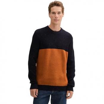 TOM TAILOR Herren Strickpullover, Meliert, blau, Größe XL