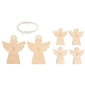 Bois Ange houten pendant – FSC mixcred, 4,5 x 7,5 cm, met koord, 6-pcs set (nature)