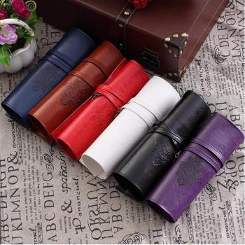 Luxury Vintage Leather Roll Makeup and Pencil Holder