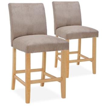 Lot 2 chaises de bar en bois, finition taupe velours côtelé – Intense Deco