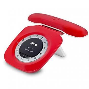 Teléfono Inalambrico Estilo RETRO 7705R Color Rojo Pantalla Retroiluminada Manos libres