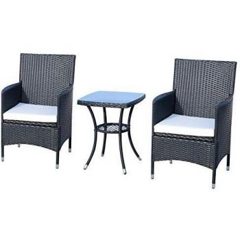 Outsunny Ensemble Salon de Jardin 2 Places : 2 Fauteuils et Table Basse Plateau Verre Trempé Résine Tressée Imitation Rotin