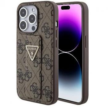 Étui rigide Guess pour iPhone 15 Pro 6.1 marron Grip Stand 4G Triangle Strass