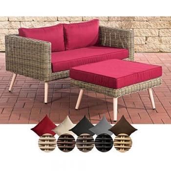 CLP Fauteuil De Jardin en Résine Tressée Molde 5mm Nature I Canapé De Jardin en Polyrotin Rond avec Repose-Pieds Et Coussin 45 cm