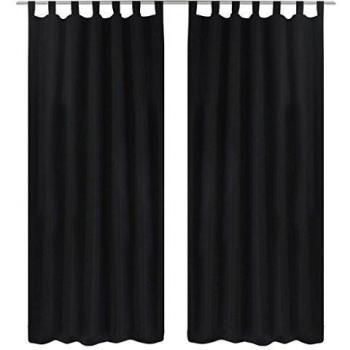 Black Micro-Satin Curtain Panels 140 x 175 cm