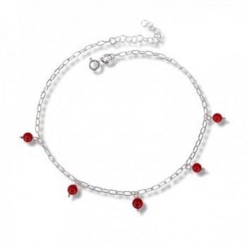 Tobillera Mujer “Reasa Roja” – Plata Ley 925, 23 cm, piedra forzada
