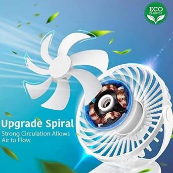 YiWeel Mini Tischventilator mit USB-Anschluss, 2400mAh Akku, Clip-On, 360 Grad drehbar, leise für Büro und Auto