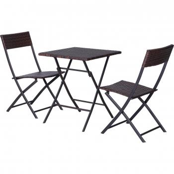 Outsunny Set di Mobili da Giardino in Rattan con Tavolino e Sedie Pieghevoli 3pz