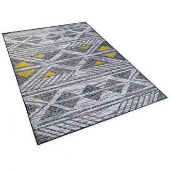 Tapis Polyester à Motif Abstrait Gris et Jaune 140 x 200 cm
