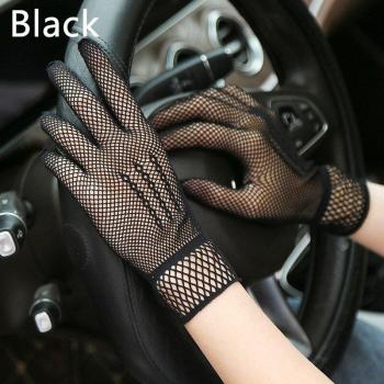 Gants en maille de dentelle pour femmes, noirs et blancs, doigt complet