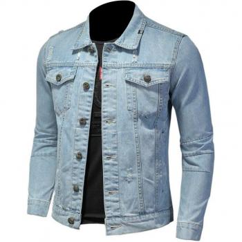 Slim Fit Men's Denim Jacket with Lapel for Spring