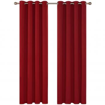 Thermal and Insulated Blackout Eyelet Curtains by Deconovo, 66x90 Inch, Bright Red, Bedroom Ready, Dual Panel