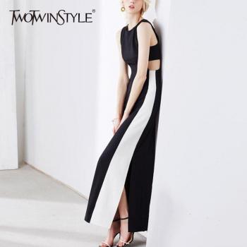 Vestido Slim de Retazos para Mujer con Abertura en la Pierna