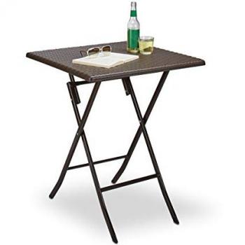 Mesa Plegable de Exterior Bastian, Cuadrada, 74x61,5x61,5 cm, Efecto Ratán, Mesita Jardín, Marrón