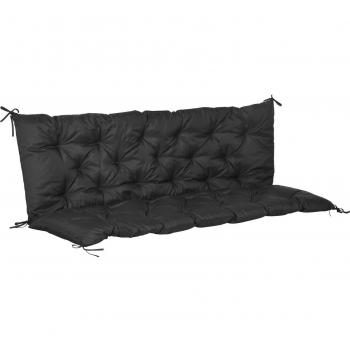 Outsunny 3-Seater Bench Cushion, Indoor and Outdoor Garden Chair Pad with Back and Ties, Black