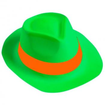 Sombrero ala ancha verde y banda naranja