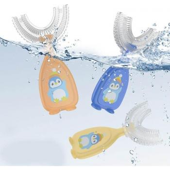 Cepillo dental en forma de U para niños, silicona blanqueadora para cuidado dental
