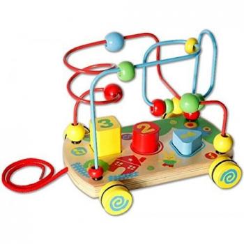 SpielMaus Nachziehwagen Holz Motorikschleife, ca. 21,5x17x15,5 cm, ab 12 Monaten
